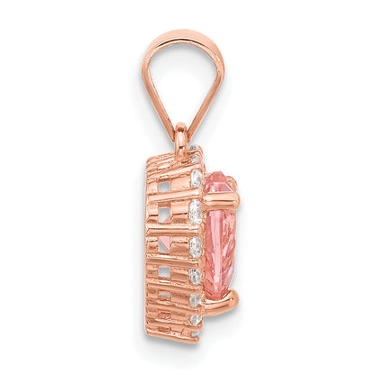 Sterling Silver Rose-Plated Pink Crystal Heart And Clear Cz Pendant