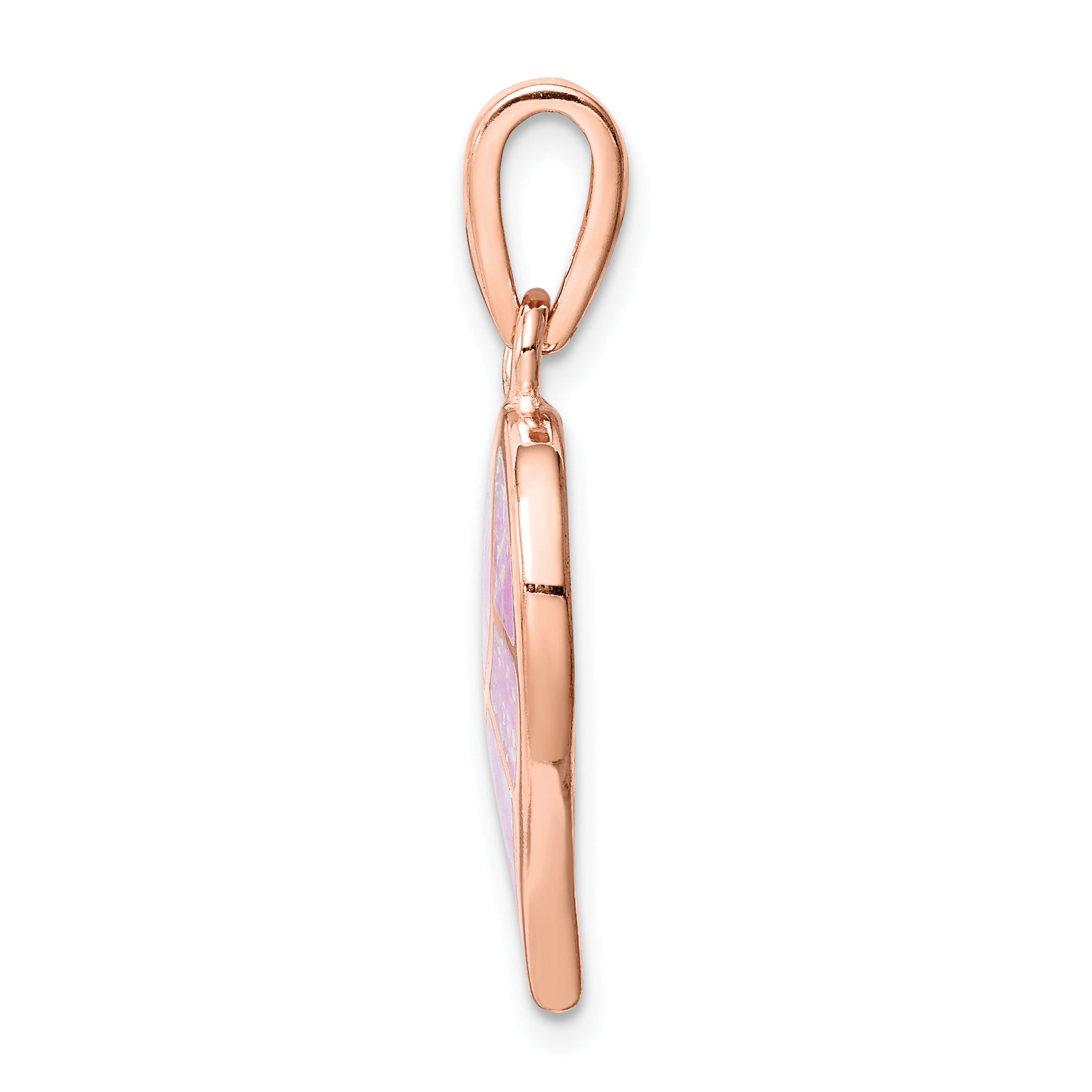 Sterling Silver Rose-Tone Created Pink Opal Inlay Heart Pendant