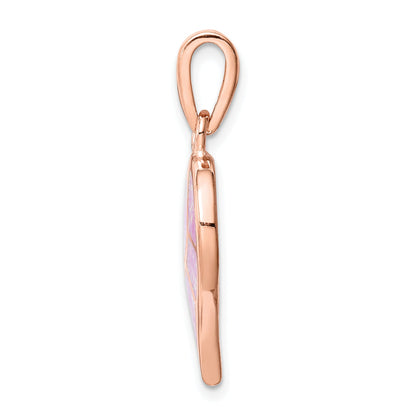 Sterling Silver Rose-Tone Created Pink Opal Inlay Heart Pendant