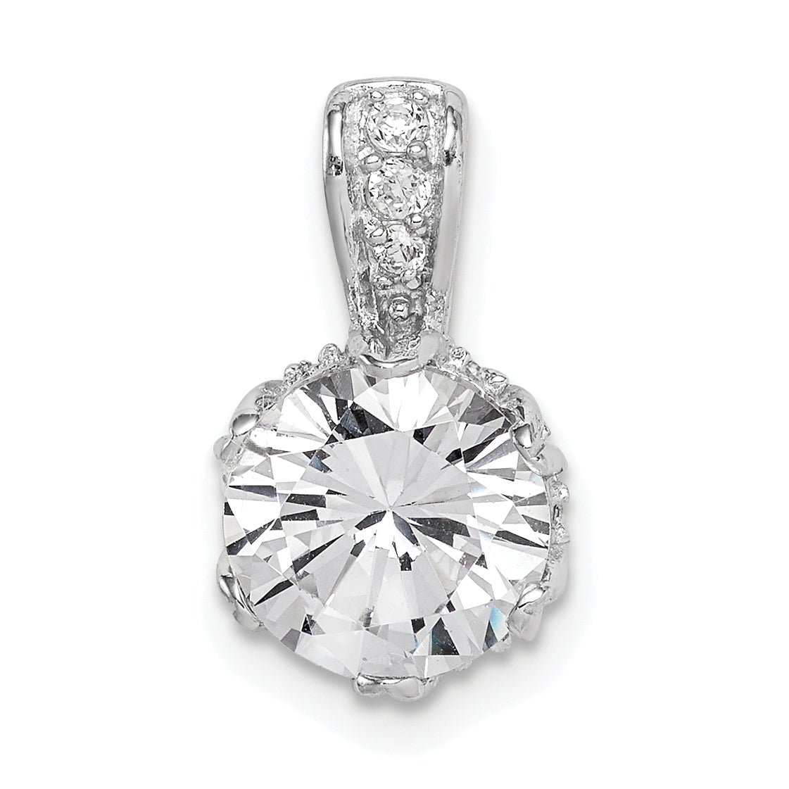Sterling Silver Rhodium-Plated Cz Pendant