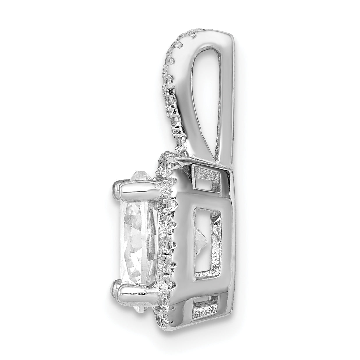 Sterling Silver Rhodium-Platedcz Halo Pendant