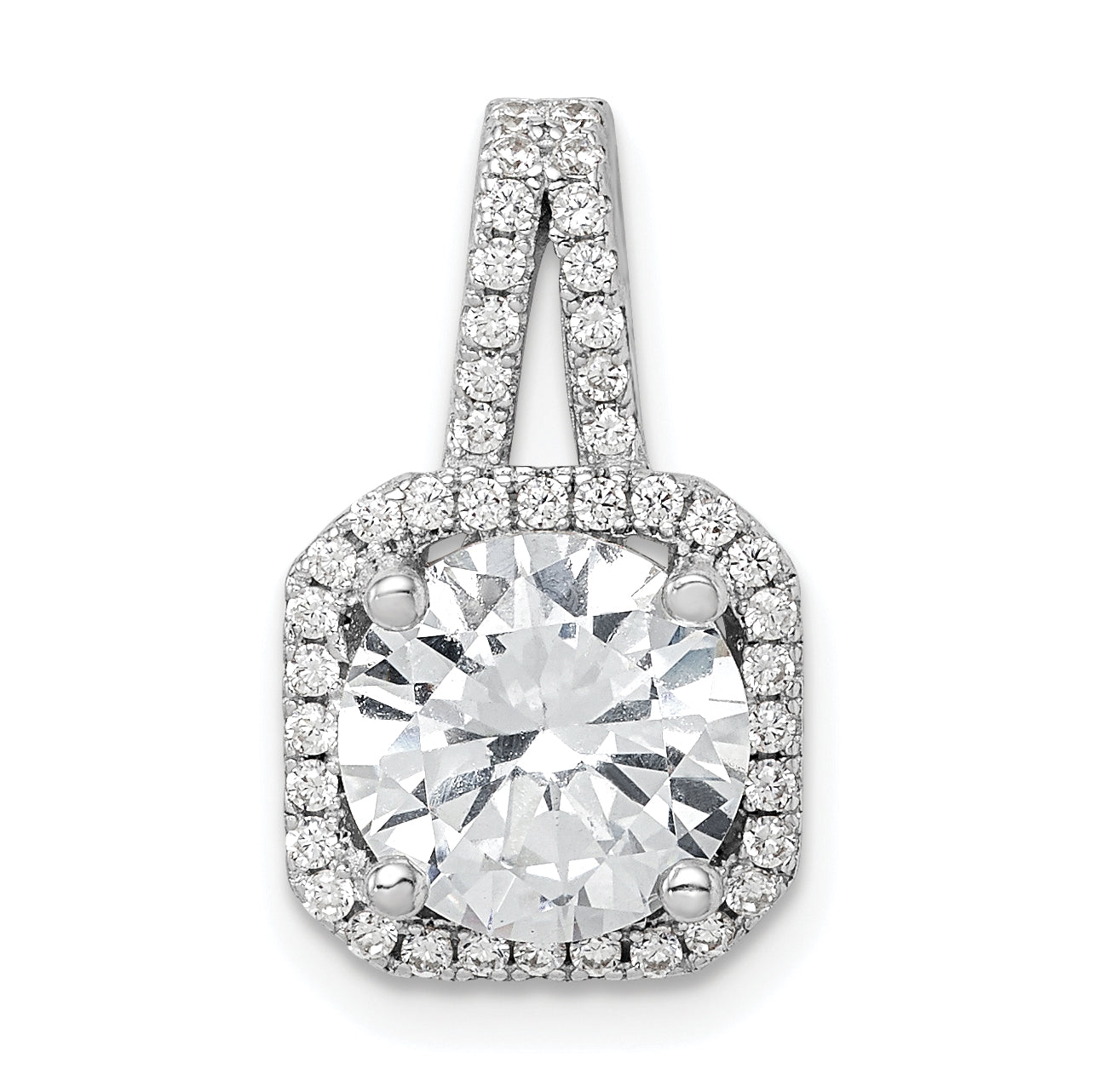 Sterling Silver Rhodium-Platedcz Halo Pendant