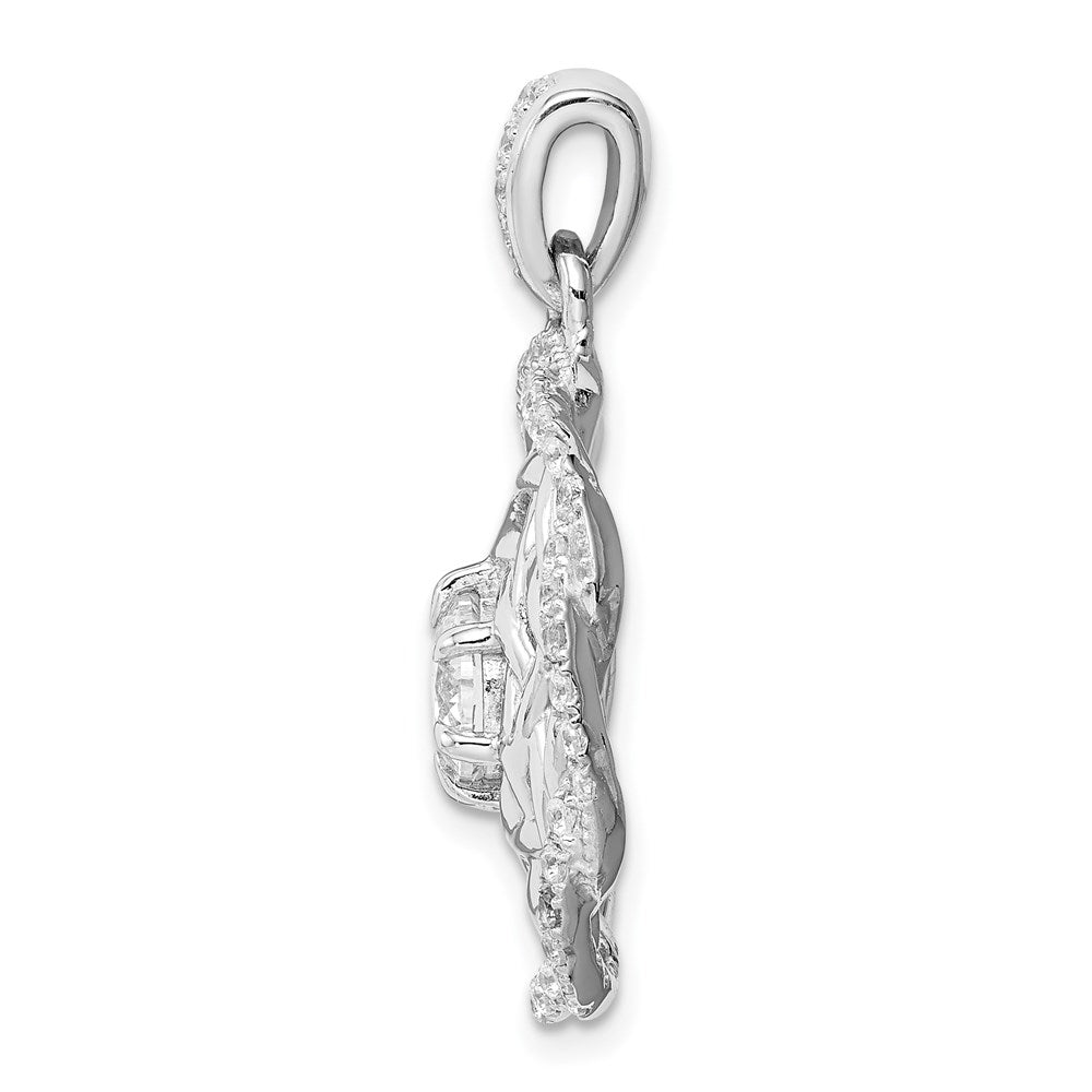 Sterling Silver Rhodium-Plated 6mm Cz Center Woven Pendant