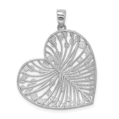 Sterling Silver Rhodium-Plated Brushed/Polished D/C Heart Pendant