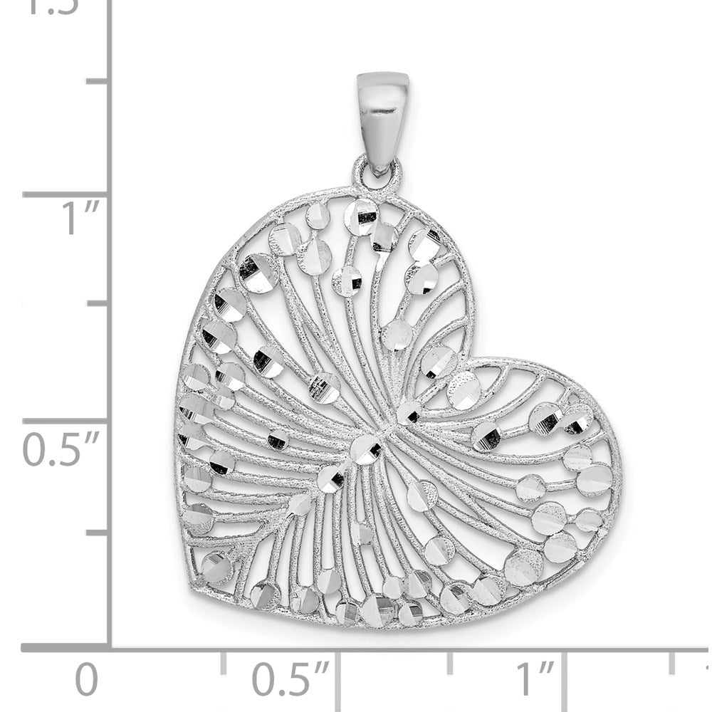 Sterling Silver Rhodium-Plated Brushed/Polished D/C Heart Pendant