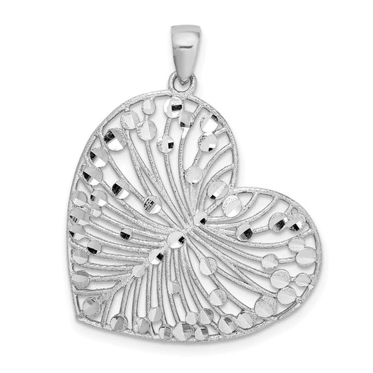Sterling Silver Rhodium-Plated Brushed/Polished D/C Heart Pendant