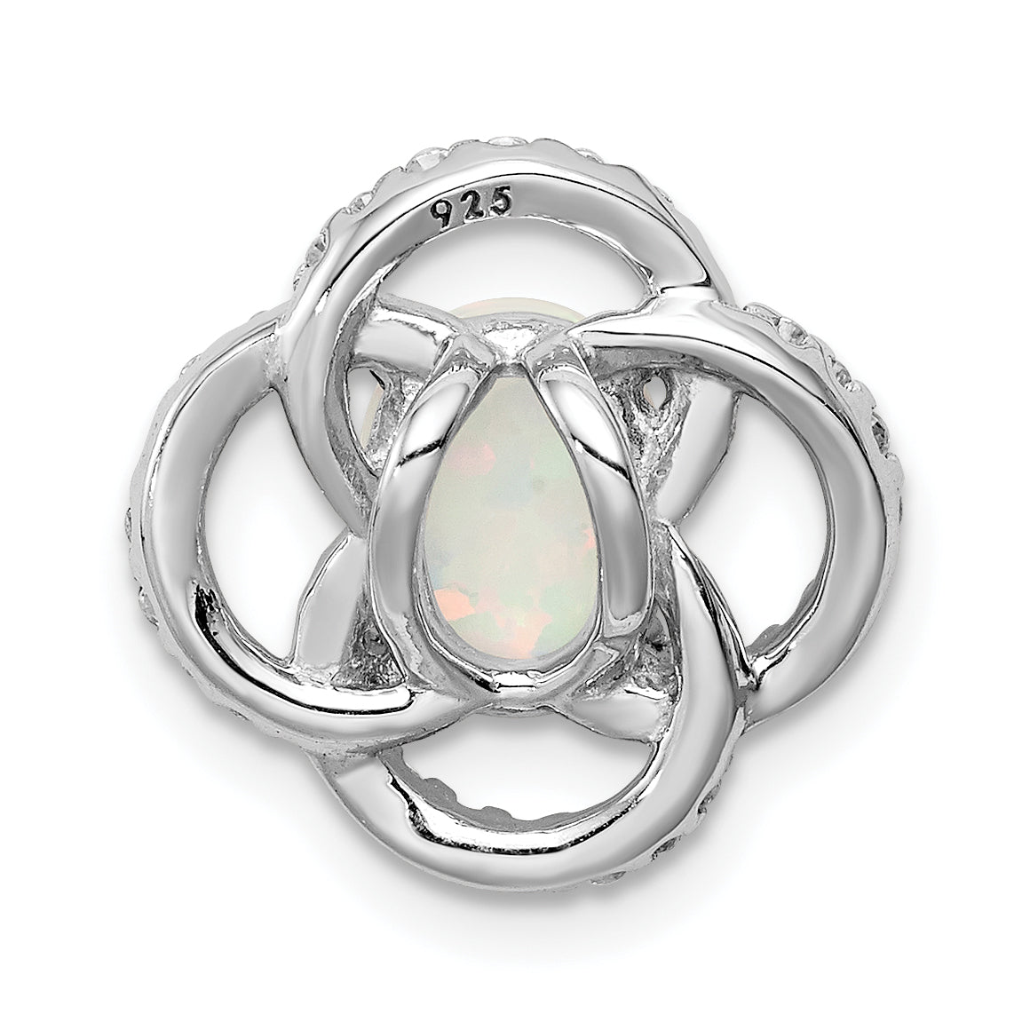 Sterling Silver Rhodium Plated Cz And Lab Created Opal Chain Siide