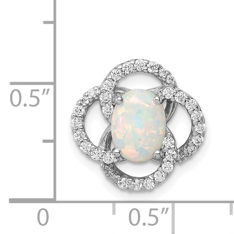 Sterling Silver Rhodium Plated Cz And Lab Created Opal Chain Siide