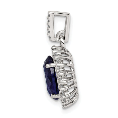 Sterling Silver Rhodium-Plated Blue And Clear Cz Pendant