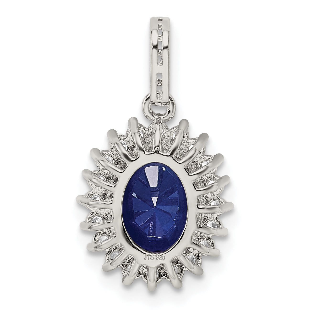Sterling Silver Rhodium-Plated Blue And Clear Cz Pendant