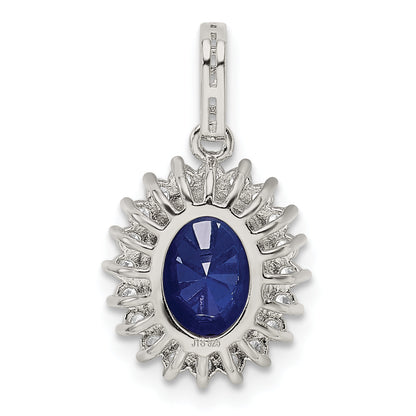 Sterling Silver Rhodium-Plated Blue And Clear Cz Pendant