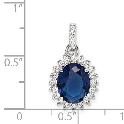 Sterling Silver Rhodium-Plated Blue And Clear Cz Pendant