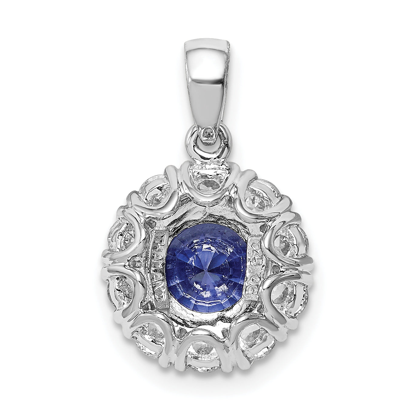 Sterling Silver Rhodium-Plated Blue And White Cz Halo Pendant
