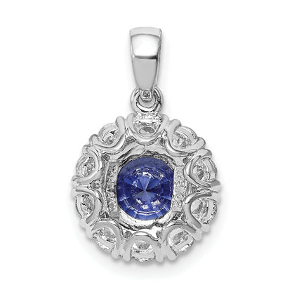 Sterling Silver Rhodium-Plated Blue And White Cz Halo Pendant