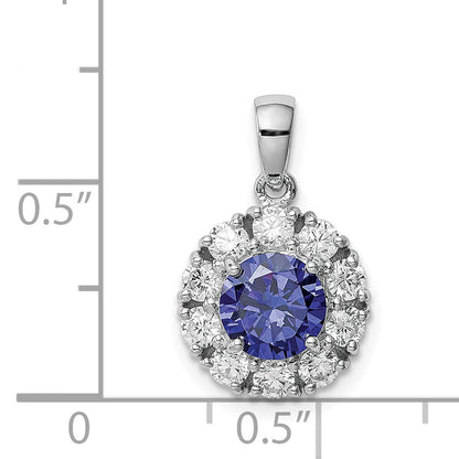 Sterling Silver Rhodium-Plated Blue And White Cz Halo Pendant