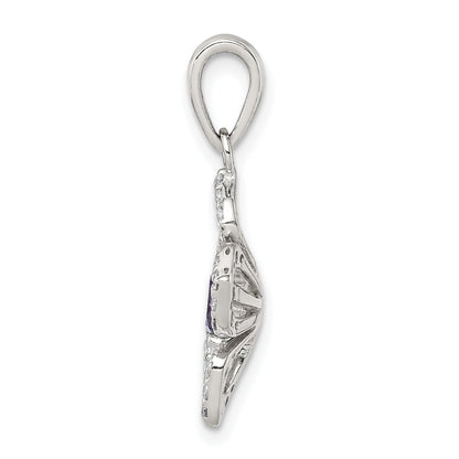 Sterling Silver Purple And Clear Cz Flower Pendant