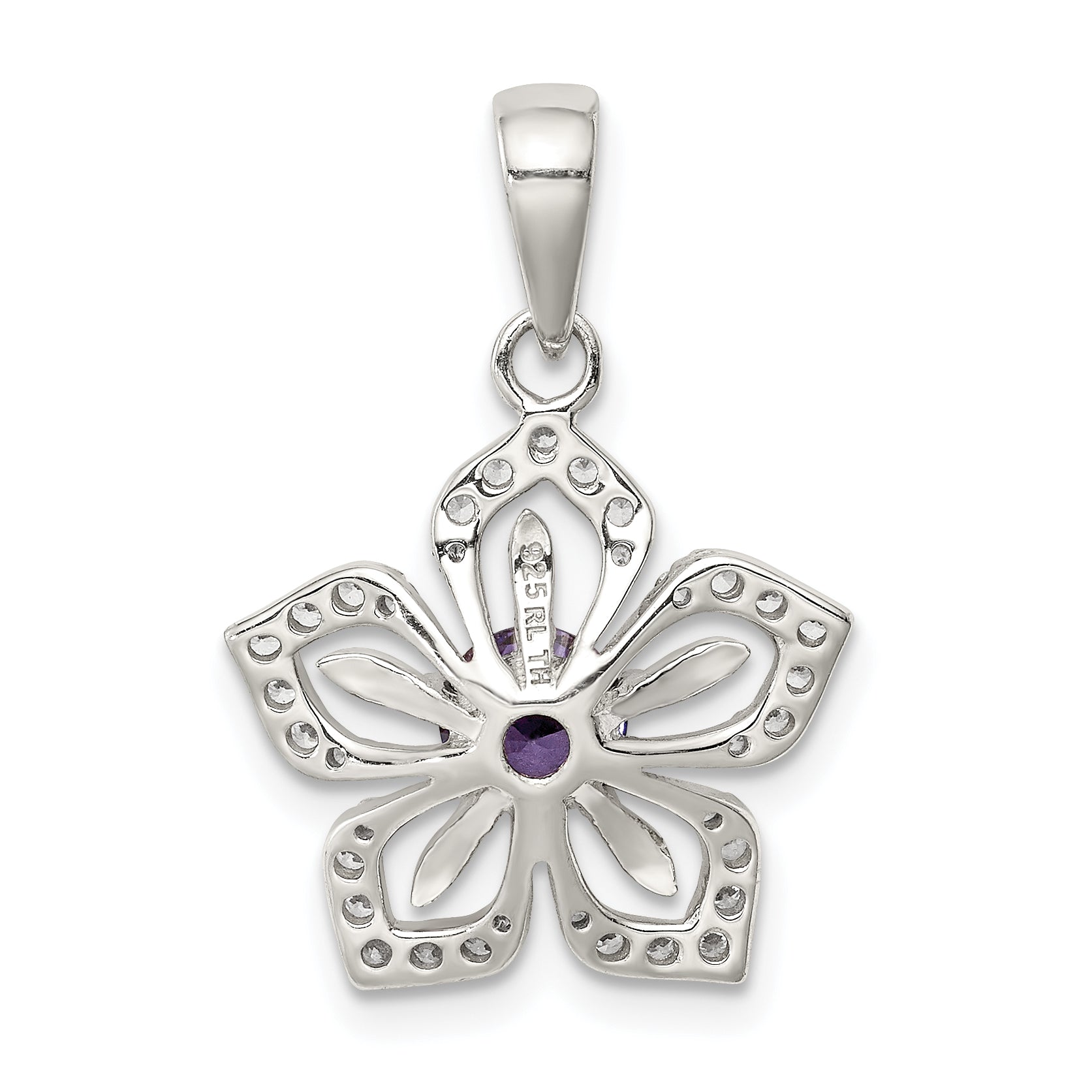 Sterling Silver Purple And Clear Cz Flower Pendant