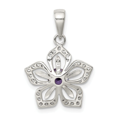 Sterling Silver Purple And Clear Cz Flower Pendant