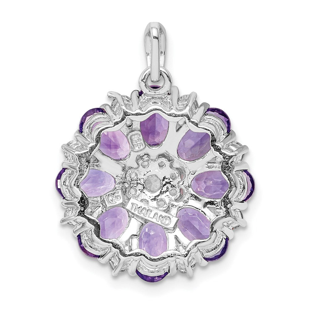 Sterling Silver Rhodium-plated Amethyst & White Topaz Pendant