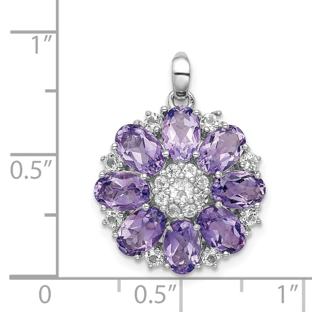 Sterling Silver Rhodium-plated Amethyst & White Topaz Pendant
