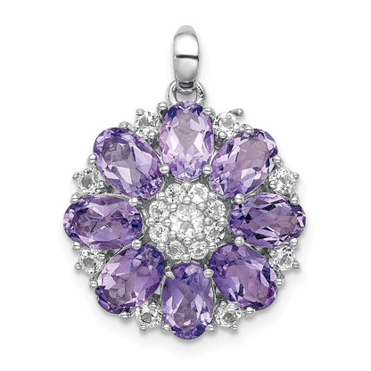Sterling Silver Rhodium-plated Amethyst & White Topaz Pendant