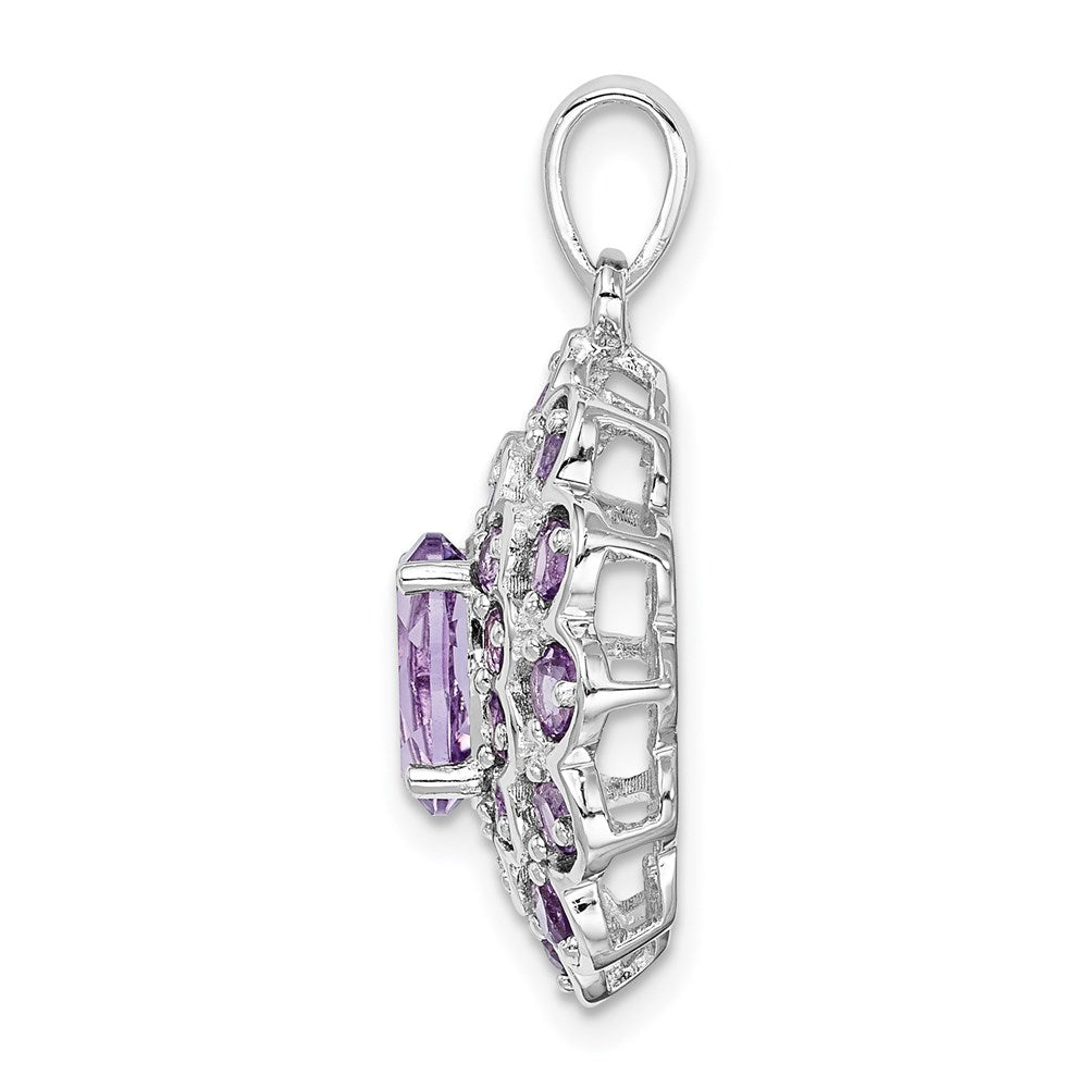 Sterling Silver Rhodium-plated 8x6 Oval Center Amethyst Pendant