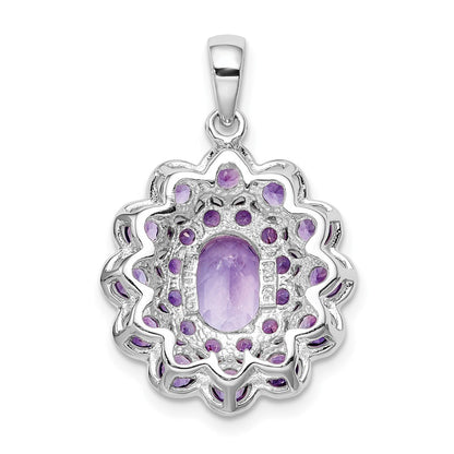 Sterling Silver Rhodium-plated 8x6 Oval Center Amethyst Pendant