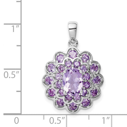 Sterling Silver Rhodium-plated 8x6 Oval Center Amethyst Pendant