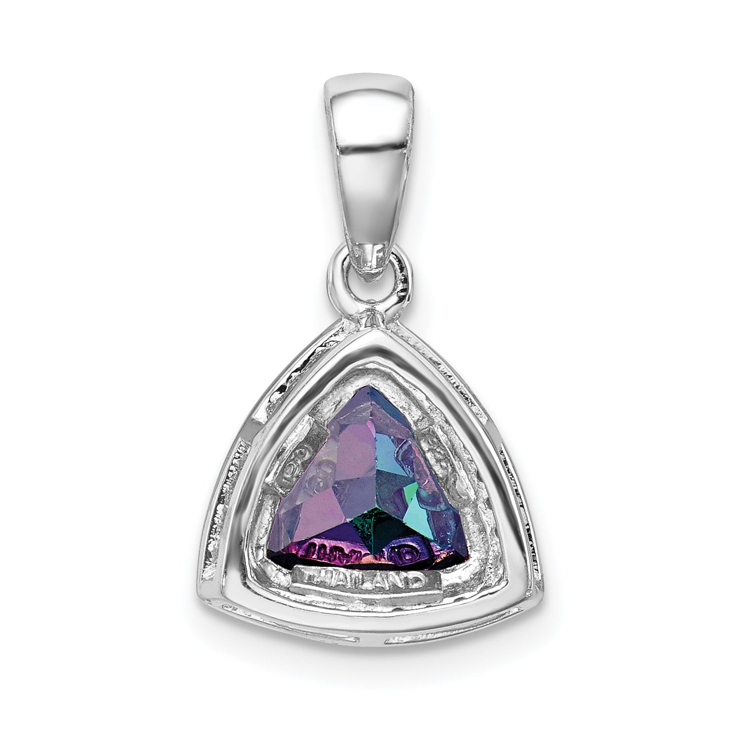 Sterling Silver Rhod-Plated Trillion Mystic Fire/White Topaz Pendant