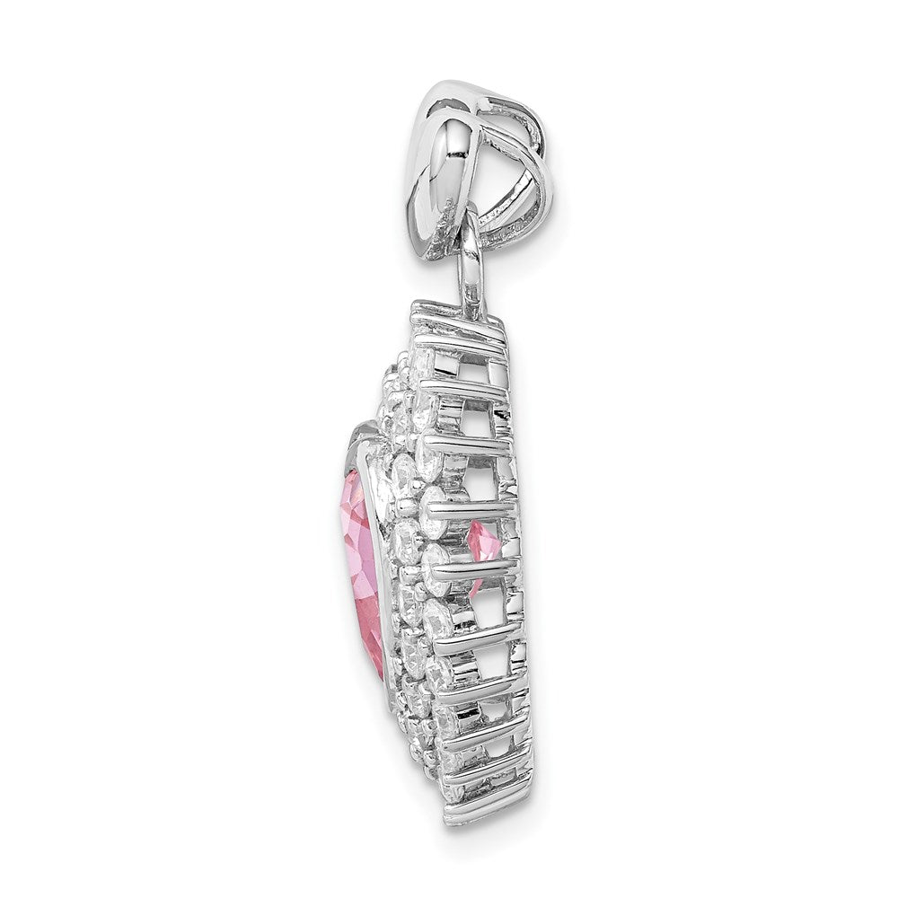 Sterling Silver Rhodium-Plated 9mm Pink Heart Cz Pendant
