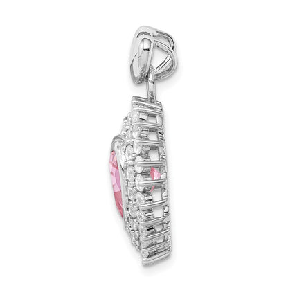 Sterling Silver Rhodium-Plated 9mm Pink Heart Cz Pendant