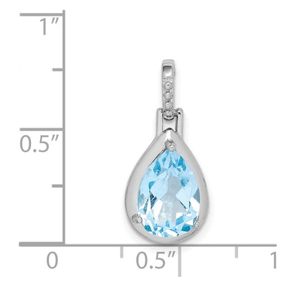 Sterling Silver Rhodium-plated Blue Topaz Teardrop Pendant