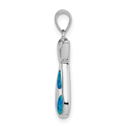 Sterling Silver Rhodium-Plated Cat W/Created Opal Accents Pendant