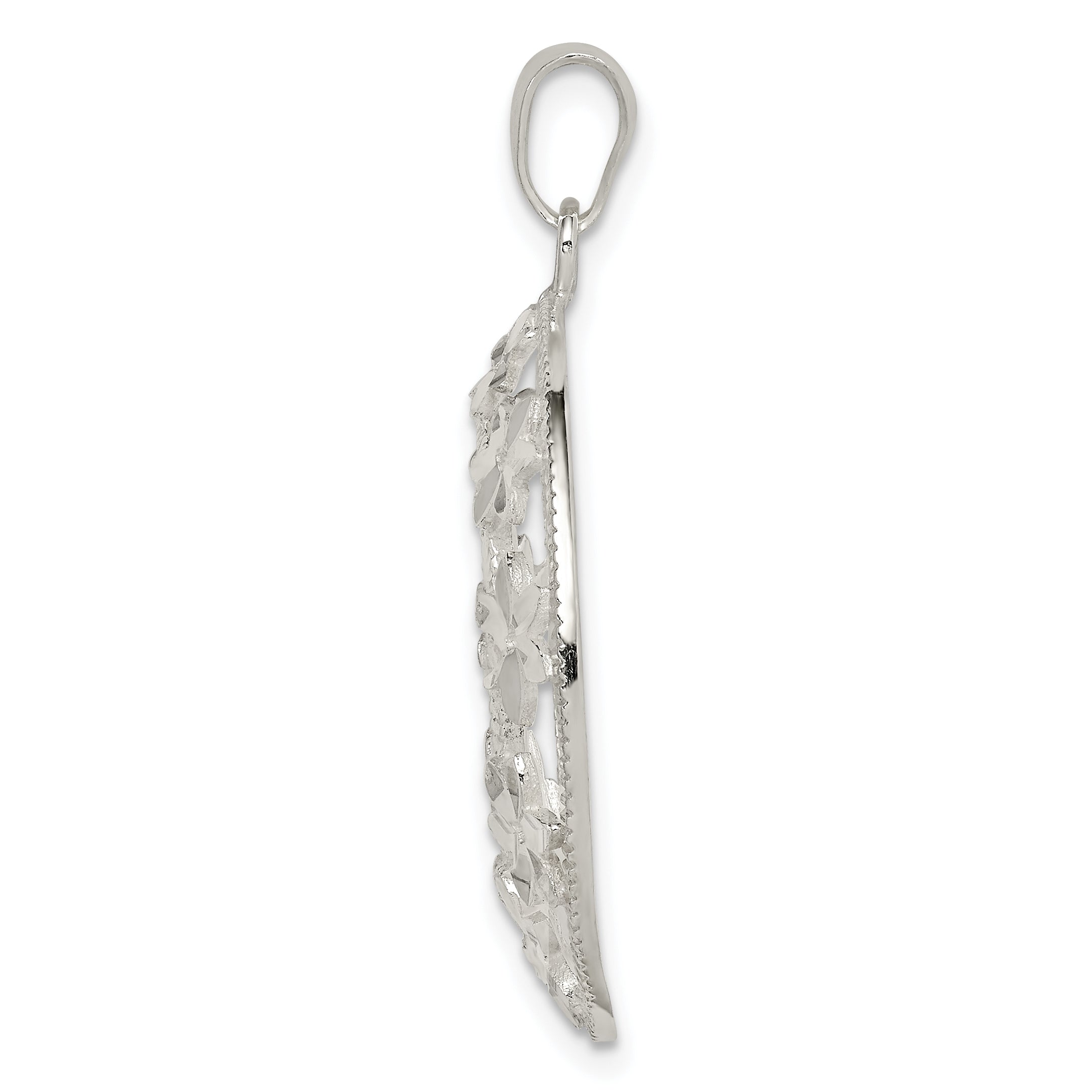 Sterling Silver Diamond-Cut Flower Pendant