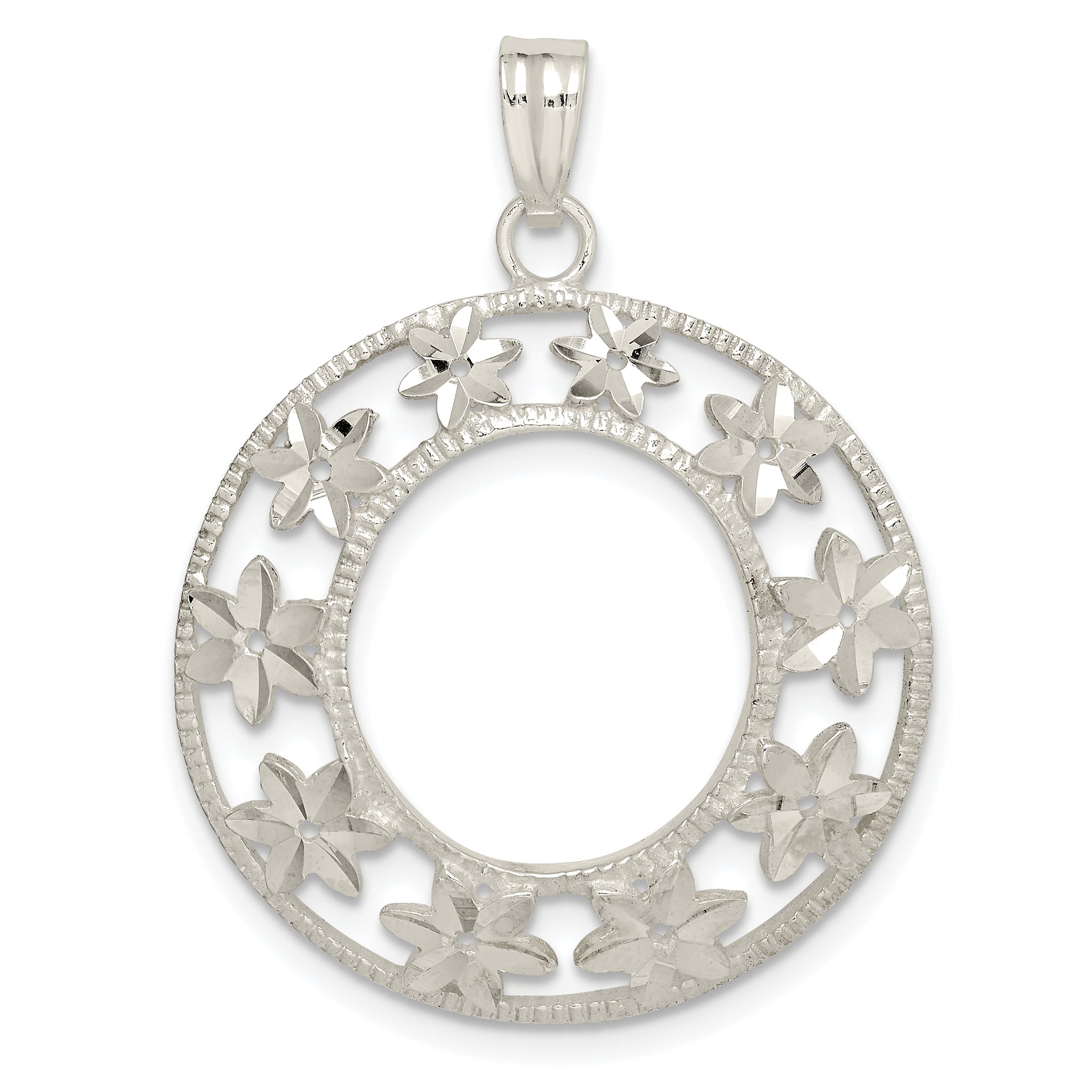 Sterling Silver Diamond-Cut Flower Pendant