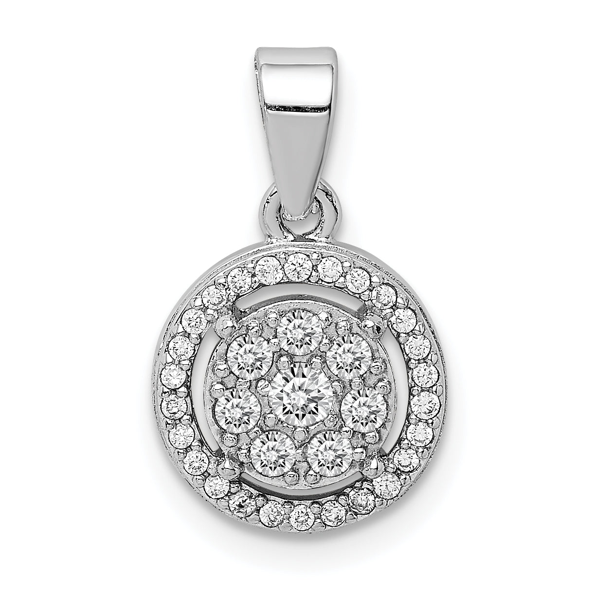 Sterling Silver Rhodium-Plated Pave Cz Circles Pendant