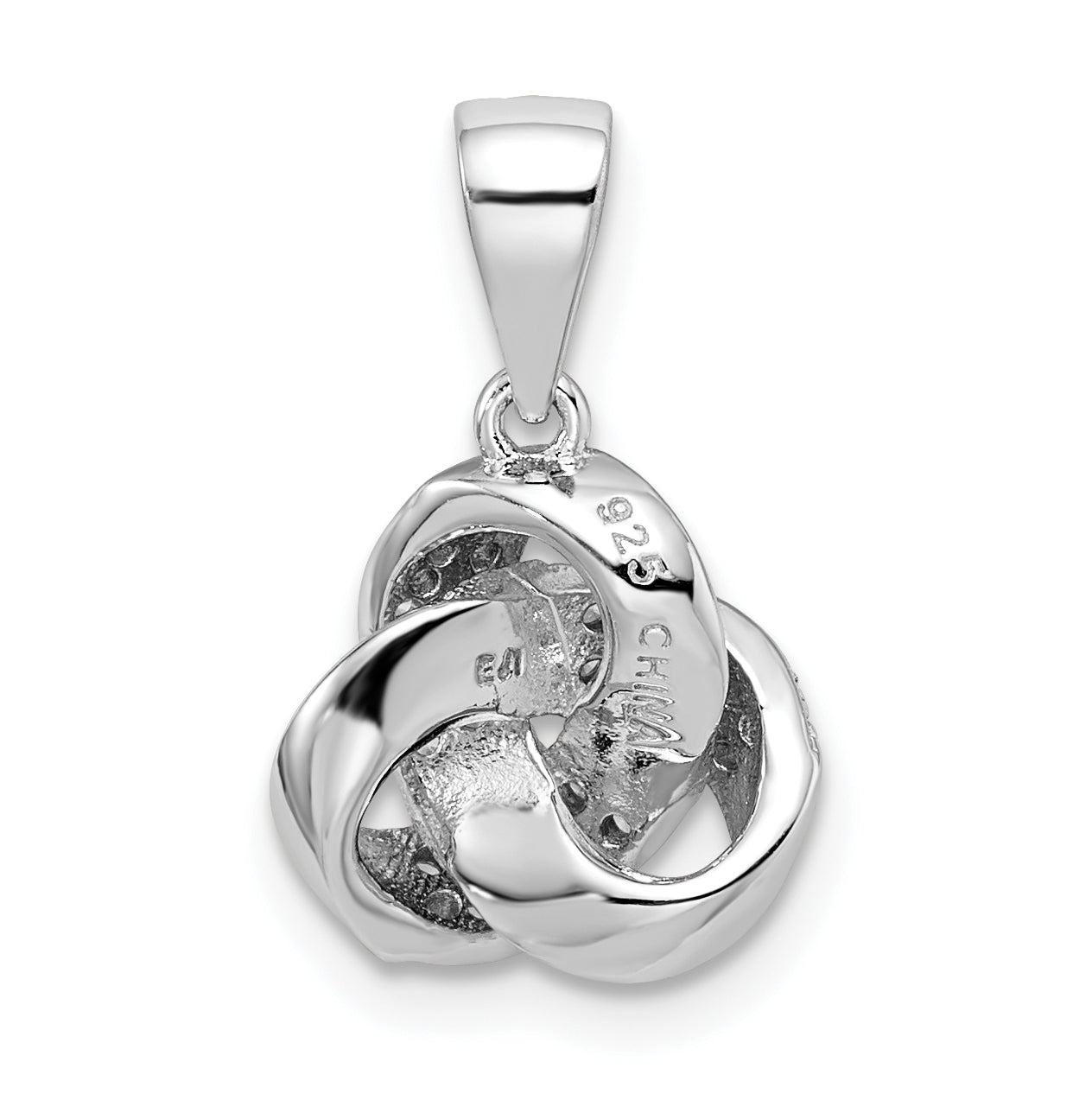 Sterling Silver Rhodium-Plated Polished Cz Love Knot Pendant