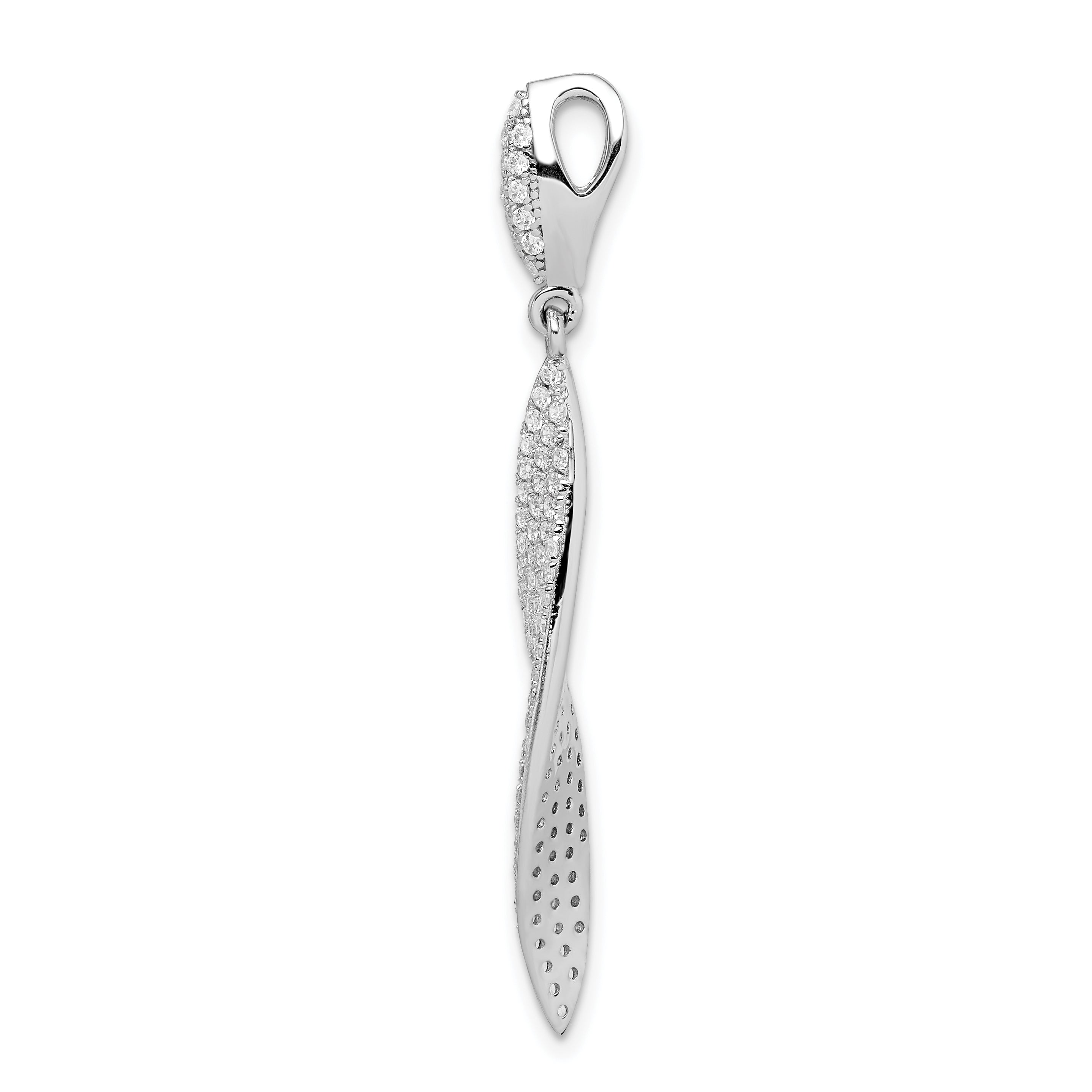 Sterling Silver Rhodium-Plated Pave Cz Leaf Pendant