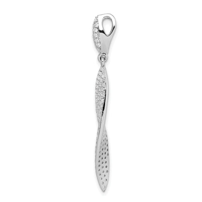 Sterling Silver Rhodium-Plated Pave Cz Leaf Pendant