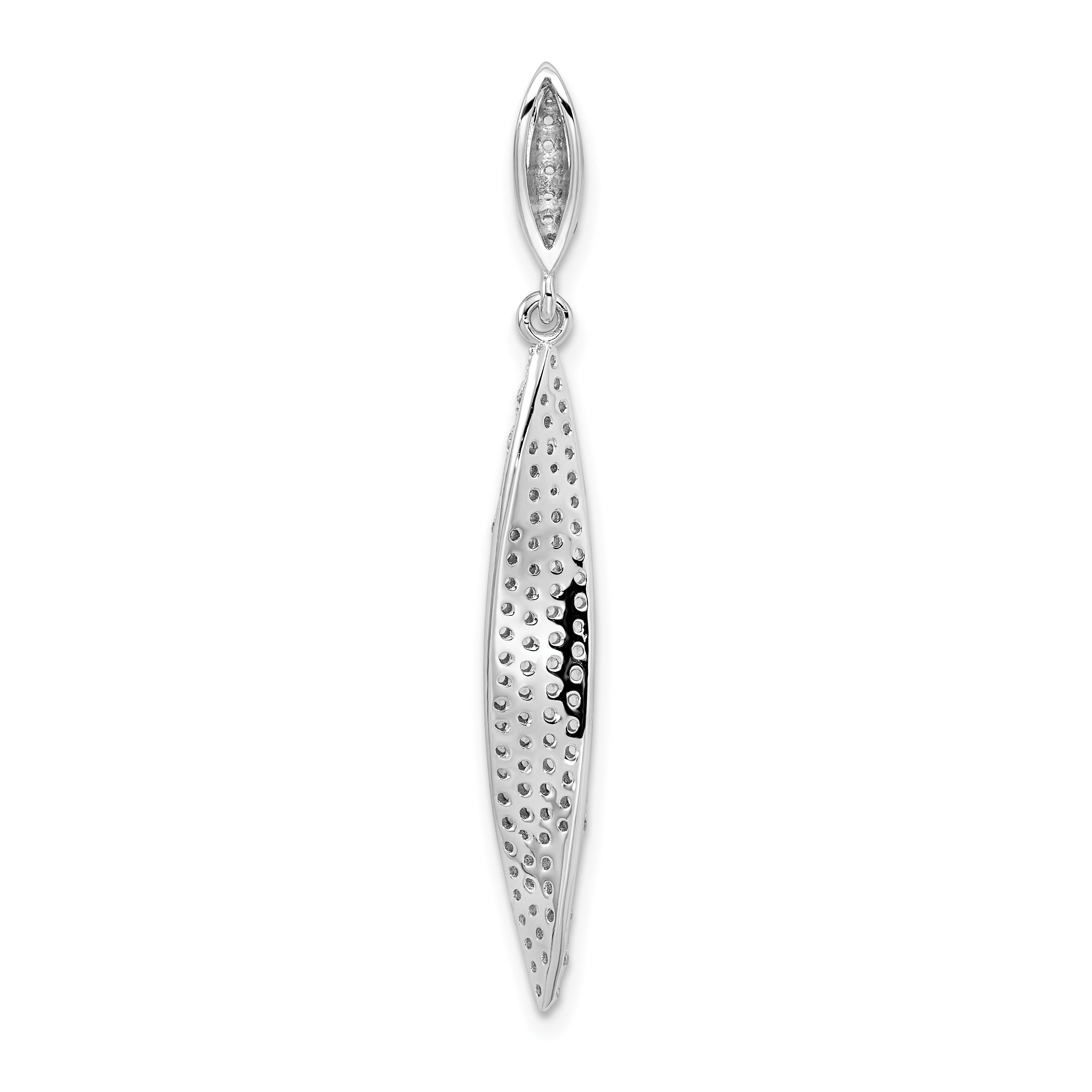 Sterling Silver Rhodium-Plated Pave Cz Leaf Pendant