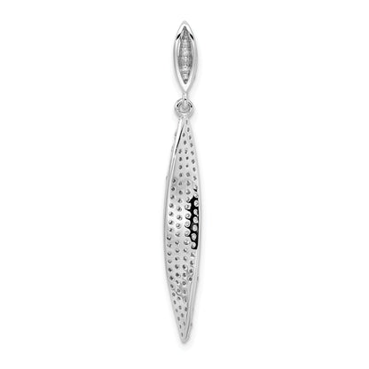 Sterling Silver Rhodium-Plated Pave Cz Leaf Pendant