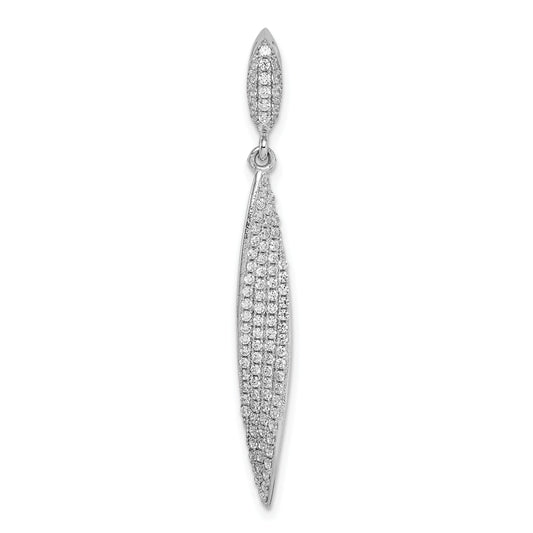 Sterling Silver Rhodium-Plated Pave Cz Leaf Pendant