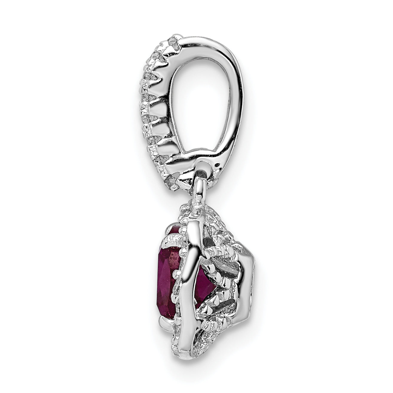 Sterling Silver Rhodium-Plated Lab Created Red Corundum And White Cz Pendant