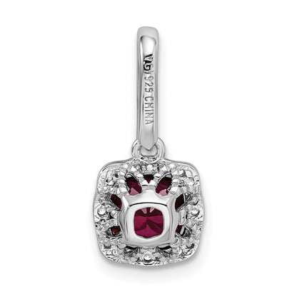 Sterling Silver Rhodium-Plated Lab Created Red Corundum And White Cz Pendant