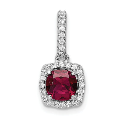 Sterling Silver Rhodium-Plated Lab Created Red Corundum And White Cz Pendant