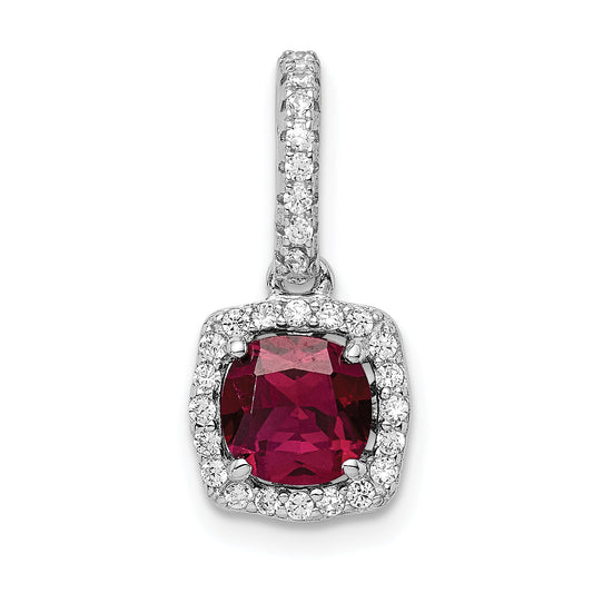 Sterling Silver Rhodium-Plated Lab Created Red Corundum And White Cz Pendant