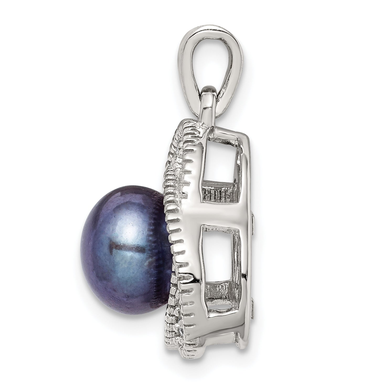 Sterling Silver Rhod-Pltd Black Fwc Pearl And White Topaz Pendant
