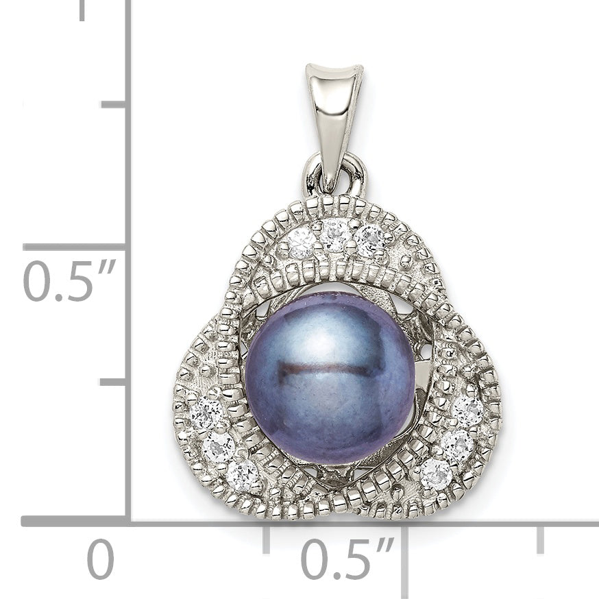 Sterling Silver Rhod-Pltd Black Fwc Pearl And White Topaz Pendant