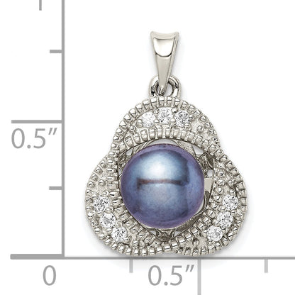 Sterling Silver Rhod-Pltd Black Fwc Pearl And White Topaz Pendant