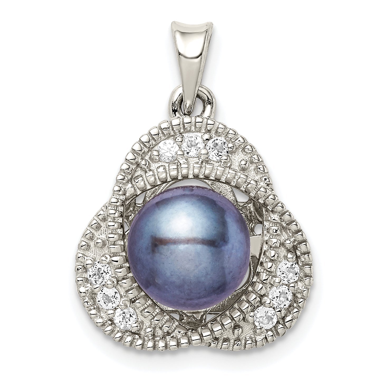 Sterling Silver Rhod-Pltd Black Fwc Pearl And White Topaz Pendant